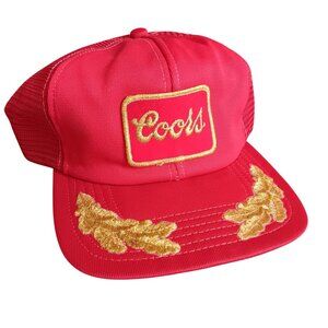 Vintage Coors Red Mesh Trucker Hat Gold Embroidery Snapback USA NOS NEW